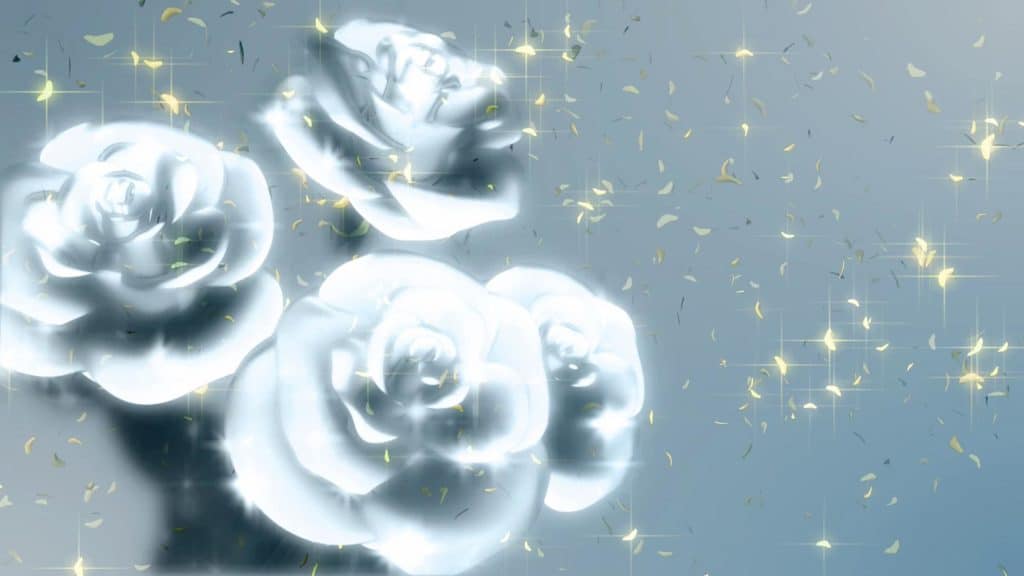 Wedding Themed Video Menue Background Of A Bunch Of White Roses On A Light Grey Background With Golden Confetti 